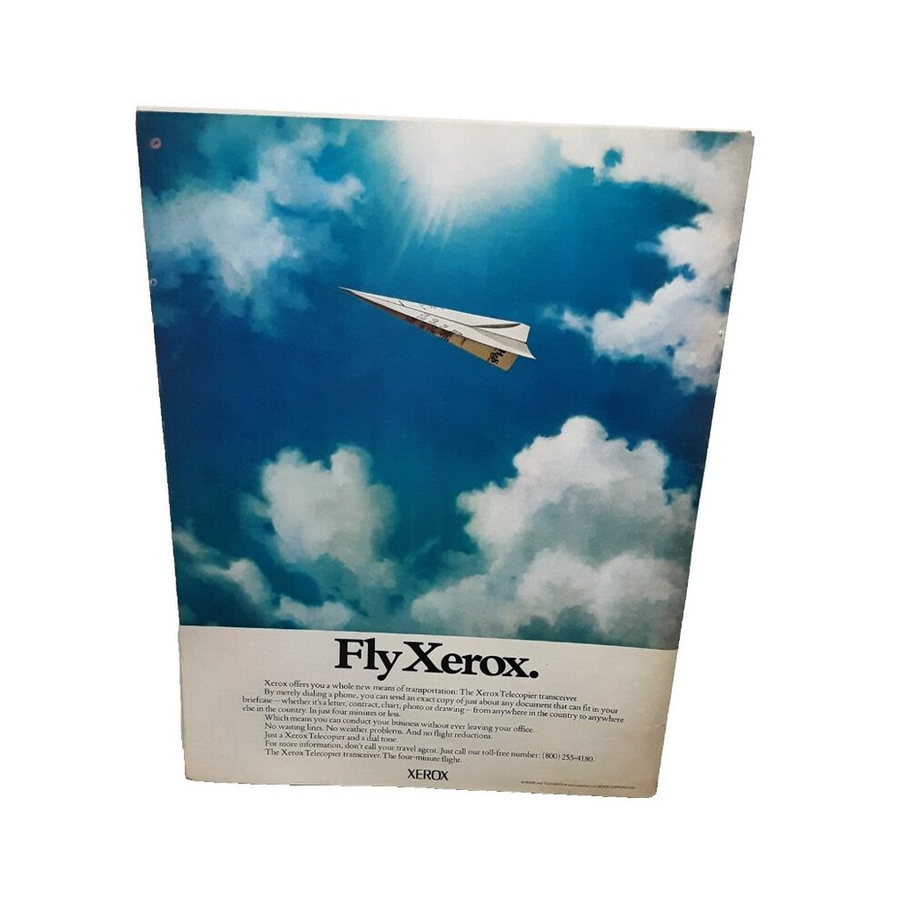1974 Fly Xerox Paper Airplane In Flight Original Print Ad 70s